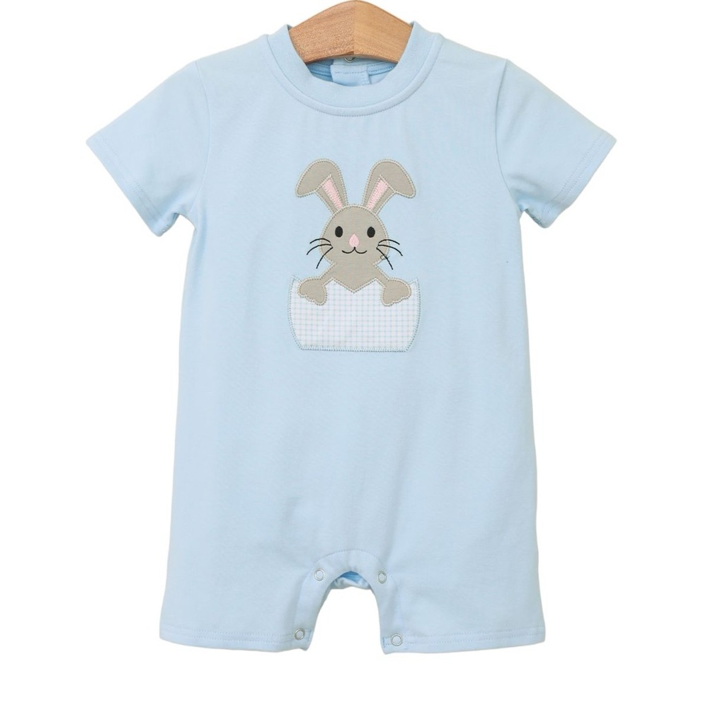 Light Blue Baby Short Romper with Bunny Applique